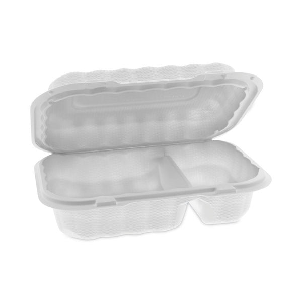 Pactiv Evergreen EarthChoice SmartLock Microwavable MFPP Hinged Lid Container, 2-Compartment, 9 x 6 x 3, White, Plastic, 270/Carton (PCTYCN809620000) Case of 270