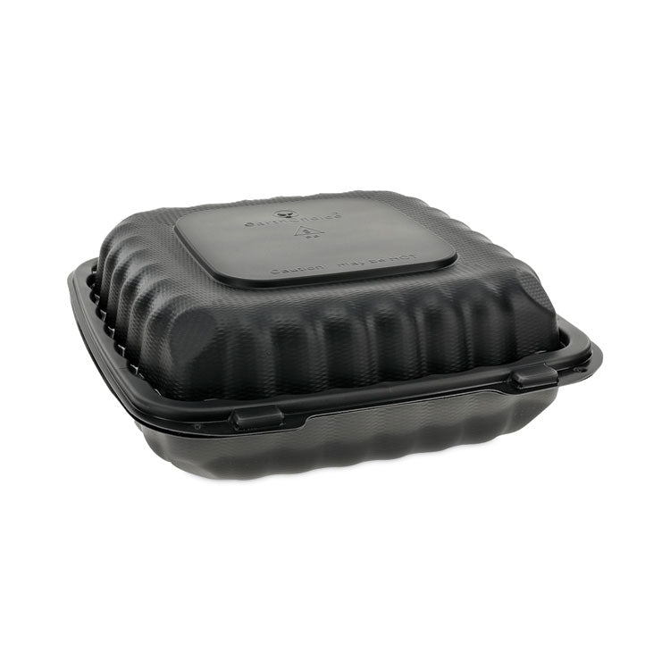 Pactiv Evergreen EarthChoice SmartLock Microwavable MFPP Hinged Lid Container, 3-Compartment, 9.33 x 8.88 x 3.1, Black, Plastic, 120/Carton (PCTYCNB09030000) Case of 120