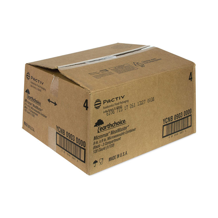 Pactiv Evergreen EarthChoice SmartLock Microwavable MFPP Hinged Lid Container, 3-Compartment, 9.33 x 8.88 x 3.1, Black, Plastic, 120/Carton (PCTYCNB09030000) Case of 120