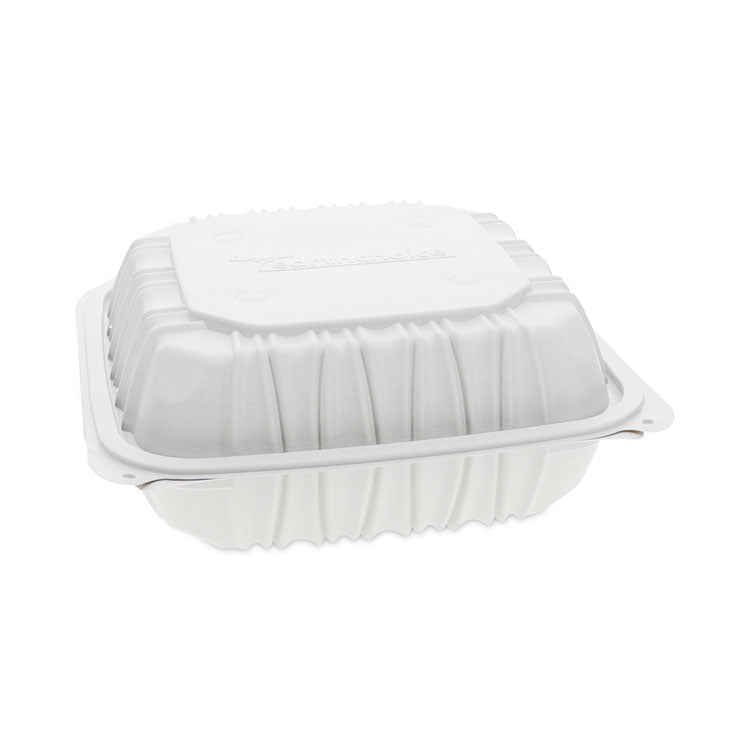 Pactiv Evergreen EarthChoice Vented Microwavable MFPP Hinged Lid Container, 8.5 x 8.5 x 3.1, White, Plastic, 146/Carton (PCTYCNW0851) Case of 146