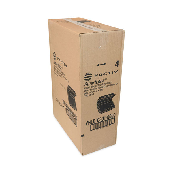 Pactiv Evergreen SmartLock Foam Hinged Lid Container, Medium, 8 x 8.5 x 3, Black, 150/Carton (PCTYHLB08010000) Case of 150
