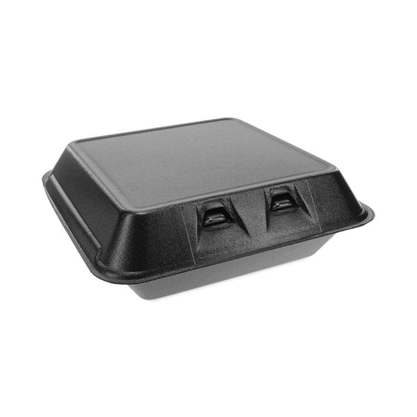 Pactiv Evergreen SmartLock Foam Hinged Lid Container, Large, 9 x 9.13 x 3.25, Black, 150/Carton (PCTYHLB09010000) Case of 150