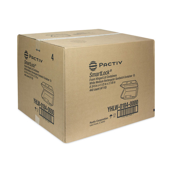 Pactiv Evergreen SmartLock Foam Hinged Lid Container, Medium, 8.75 x 4.5 x 3.13, White, 440/Carton (PCTYHLW01840000) Case of 440