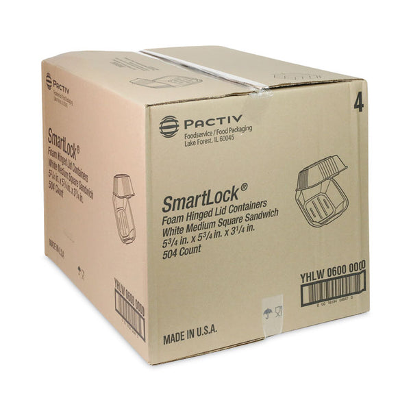 Pactiv Evergreen SmartLock Foam Hinged Lid Container, Sandwich, 5.75 x 5.75 x 3.25, White, 504/Carton (PCTYHLW06000000) Case of 504
