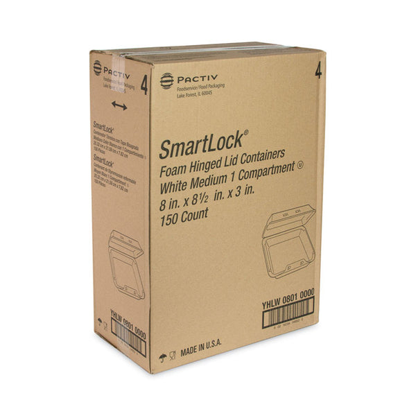 Pactiv Evergreen SmartLock Foam Hinged Lid Container, Medium, 8 x 8 x 3, White, 150/Carton (PCTYHLW08010000) Case of 150