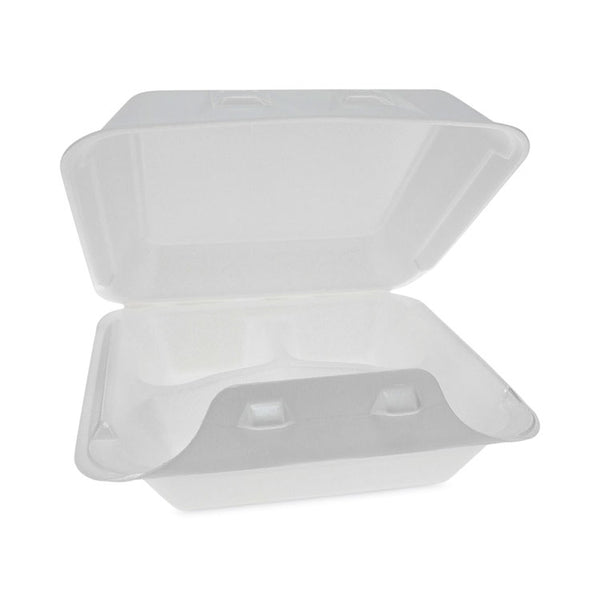 Pactiv Evergreen SmartLock Foam Hinged Lid Container, Medium, 3-Compartment, 8 x 8.5 x 3, White, 150/Carton (PCTYHLW08030000) Case of 150