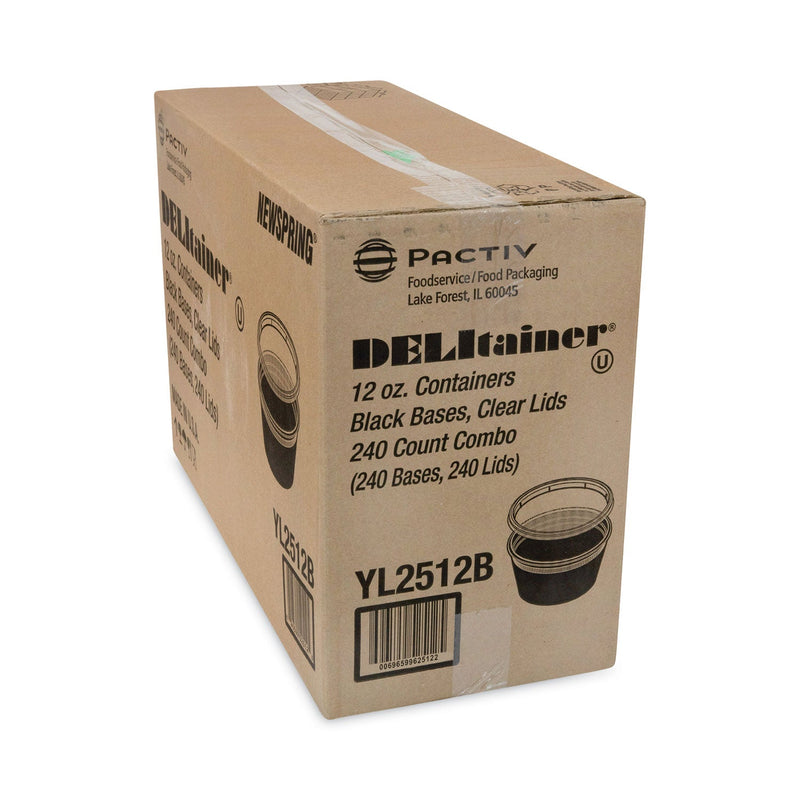 Pactiv Evergreen Newspring DELItainer Microwavable Container, 12 oz, 4.55" Diameter x 2.45"h, Black/Clear, 240/Carton (PCTYL2512B) Case of 240