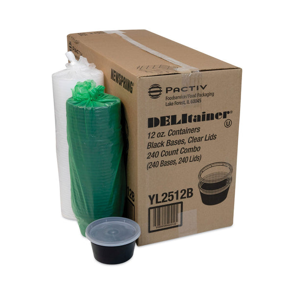 Pactiv Evergreen Newspring DELItainer Microwavable Container, 12 oz, 4.55" Diameter x 2.45"h, Black/Clear, 240/Carton (PCTYL2512B) Case of 240