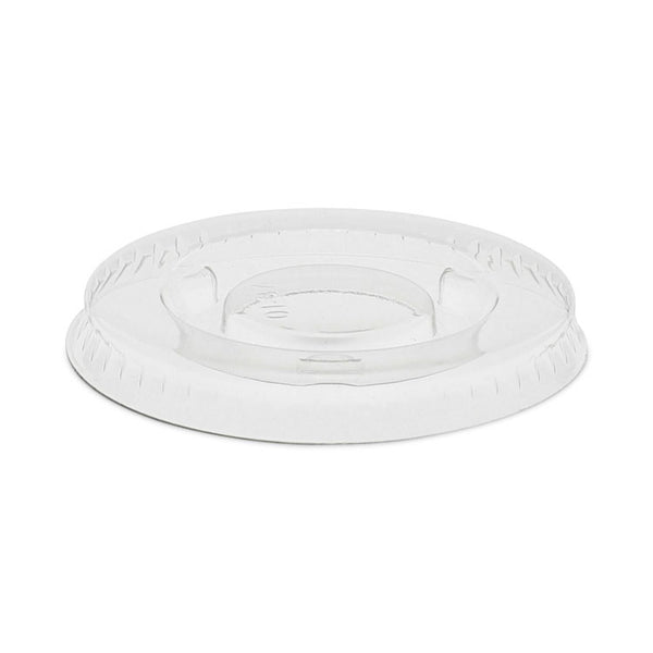 Pactiv Evergreen Plastic Portion Cup Lid, Fits 0.5 oz to 1 oz Cups, Clear, 100/Sleeve, 25 Sleeves/Carton (PCTYLS1FR) Case of 2500