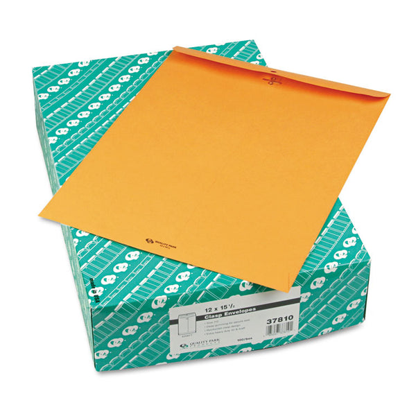Quality Park™ Clasp Envelope, 32 lb Bond Weight Kraft, #15 1/2, Square Flap, Clasp/Gummed Closure, 12 x 15.5, Brown Kraft, 100/Box (QUA37810) Box of 100
