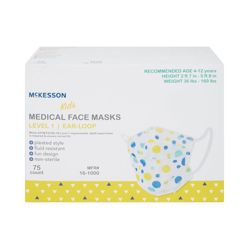 McKesson Procedure Mask ASTM Level 1 Earloops Child Size (1162227_BX) 75/BX