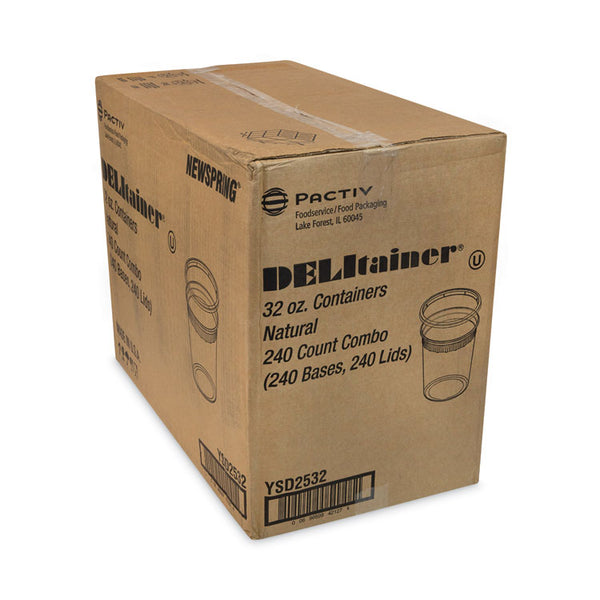 Pactiv Evergreen Newspring DELItainer Microwavable Container, 32 oz, 4 .55 Diameter x 5.55 h, Clear, Plastic, 240/Carton (PCTYSD2532) 240 containers and 240 lids