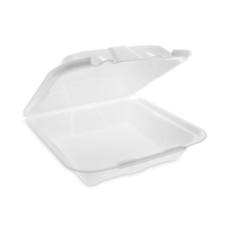 Pactiv Evergreen Vented Foam Hinged Lid Container, Dual Tab Lock Economy, 9.13 x 9 x 3.25, White, 150/Carton (PCTYTD19901ECON) Case of 150