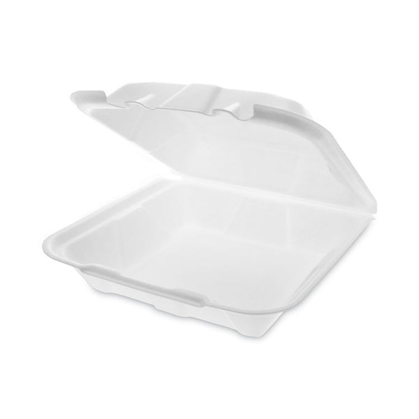 Pactiv Evergreen Vented Foam Hinged Lid Container, Dual Tab Lock Economy, 9.13 x 9 x 3.25, White, 150/Carton (PCTYTD19901ECON) Case of 150