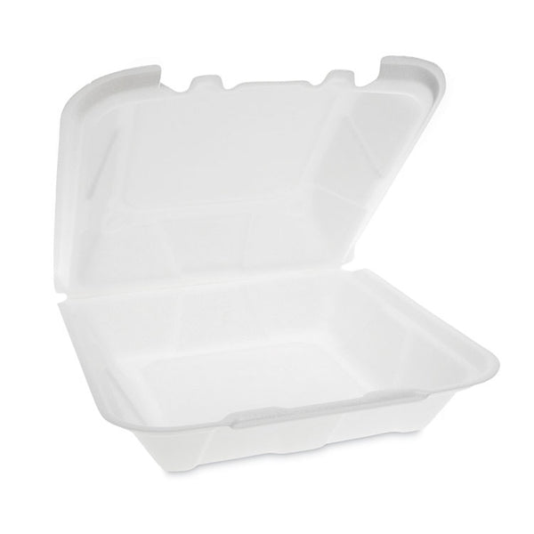 Pactiv Evergreen Vented Foam Hinged Lid Container, Dual Tab Lock, 9.13 x 9 x 3.25, White, 150/Carton (PCTYTD199010000) Case of 150