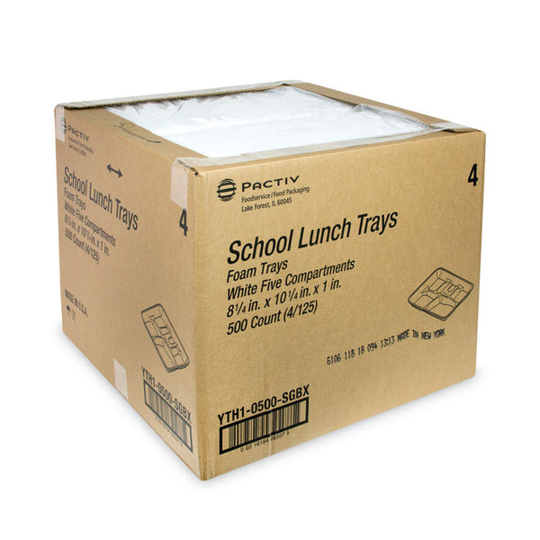 Pactiv Evergreen Foam School Trays, 5-Compartment, 8.25 x 10.5 x 1,  White, 500/Carton (PCTYTH10500SGBX)