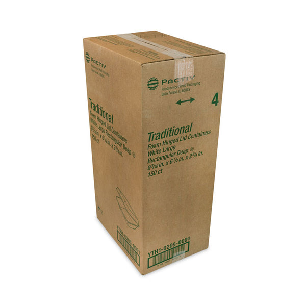 Pactiv Evergreen Foam Hinged Lid Container, Single Tab Lock #205 Utility, 9.19 x 6.5 x 2.75, White, 150/Carton (PCTYTH102050001) Case of 150
