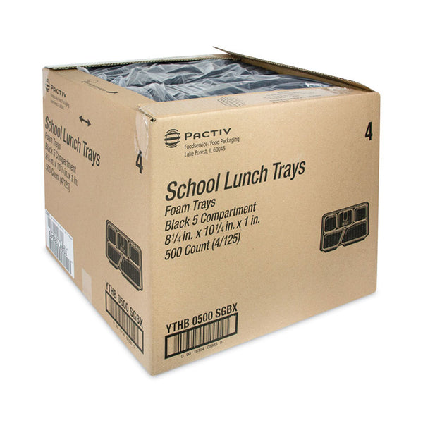 Pactiv Evergreen Foam School Trays, 5-Compartment, 8.25 x 10.25 x 1, Black, 500/Carton (PCTYTHB0500SGBX)