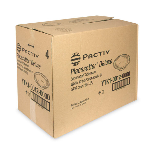 Pactiv Evergreen Placesetter Deluxe Laminated Foam Dinnerware, Bowl, 12 oz, 6" dia, White, 1,000/Carton (PCTYTK100120000)