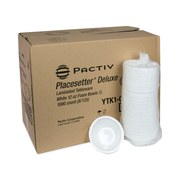 Pactiv Evergreen Placesetter Deluxe Laminated Foam Dinnerware, Bowl, 12 oz, 6" dia, White, 1,000/Carton (PCTYTK100120000)