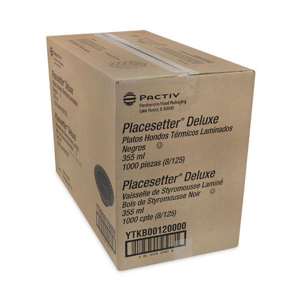 Pactiv Evergreen Placesetter Deluxe Laminated Foam Dinnerware, Bowl, 12 oz, 6" dia, Black, 1,000/Carton (PCTYTKB00120000)