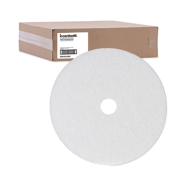 Boardwalk® Polishing Floor Pads, 24" Diameter, White, 5/Carton (BWK4024WHI)