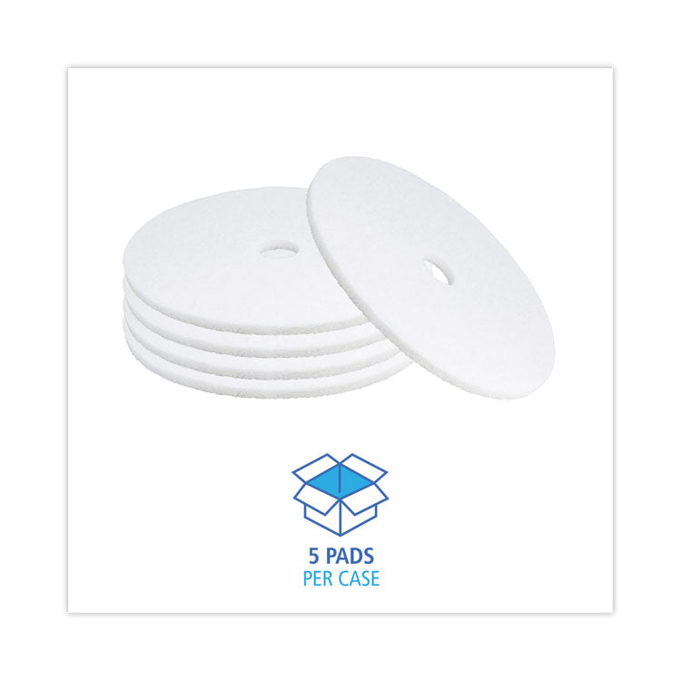 Boardwalk® Polishing Floor Pads, 24" Diameter, White, 5/Carton (BWK4024WHI)