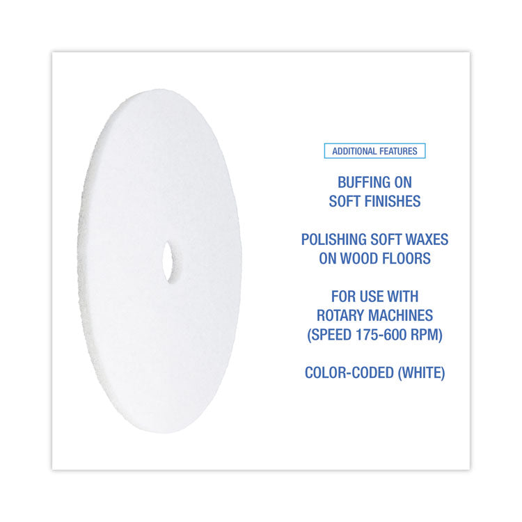 Boardwalk® Polishing Floor Pads, 21" Diameter, White, 5/Carton (BWK4021WHI) Case of 5