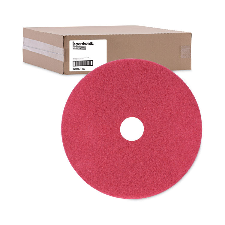 Boardwalk® Buffing Floor Pads, 21" Diameter, Red, 5/Carton (BWK4021RED)