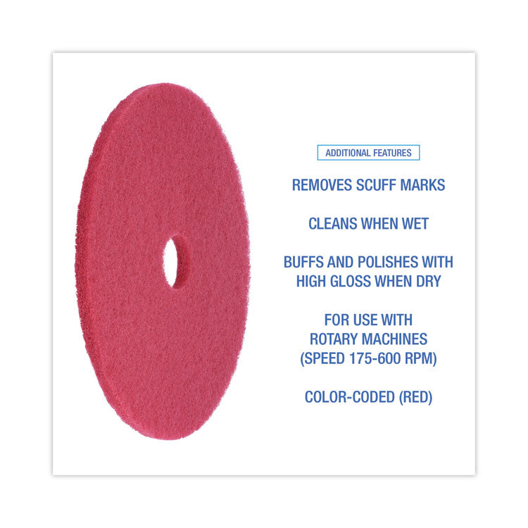 Boardwalk® Buffing Floor Pads, 21" Diameter, Red, 5/Carton (BWK4021RED)