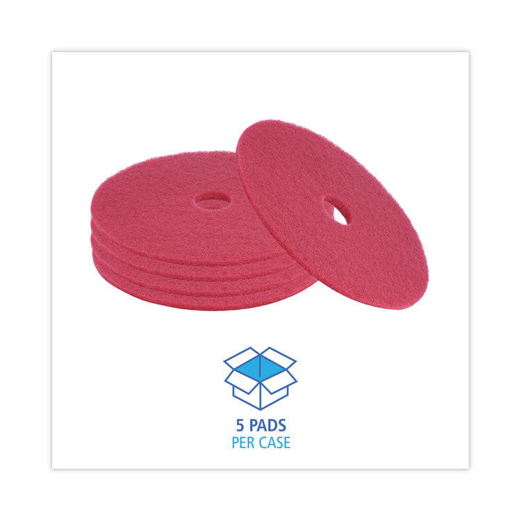 Boardwalk® Buffing Floor Pads, 21" Diameter, Red, 5/Carton (BWK4021RED)