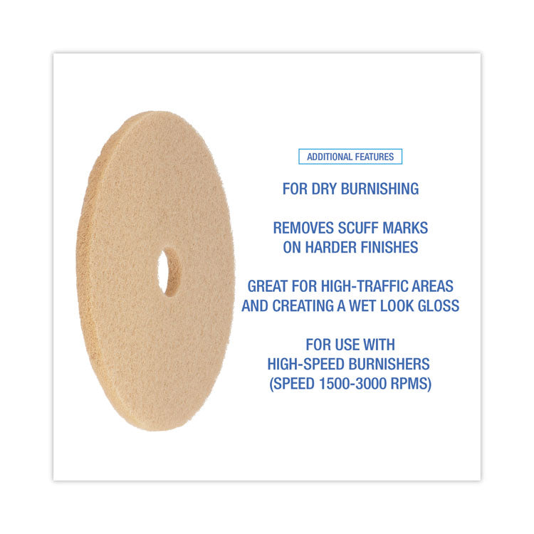 Boardwalk® Burnishing Floor Pads, 20" Diameter, Tan, 5/Carton (BWK4020ULT)