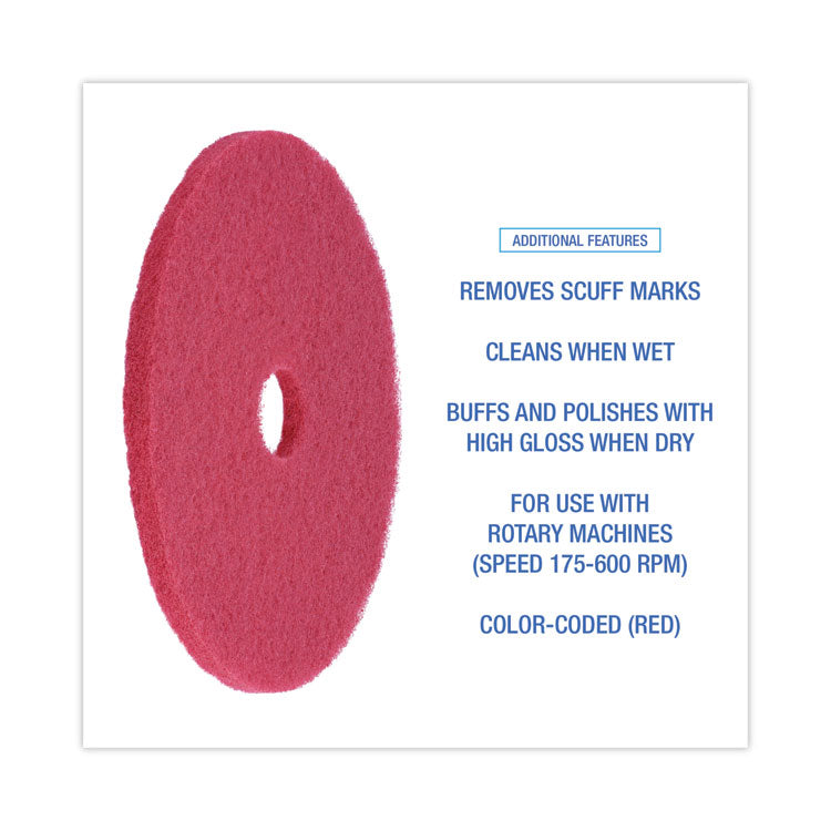 Boardwalk® Buffing Floor Pads, 20" Diameter, Red, 5/Carton (BWK4020RED)