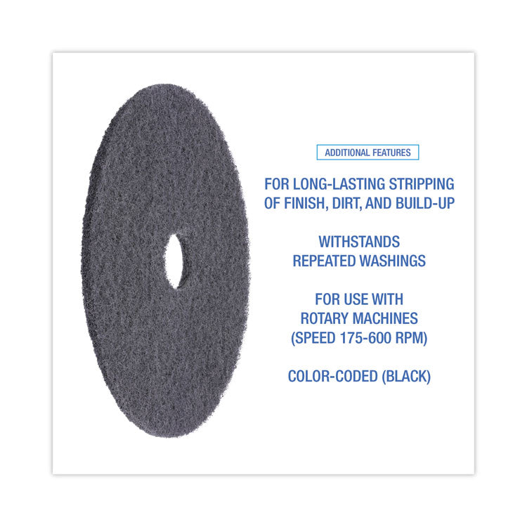 Boardwalk® High Performance Stripping Floor Pads, 20" Diameter, Black, 5/Carton (BWK4020HIP)