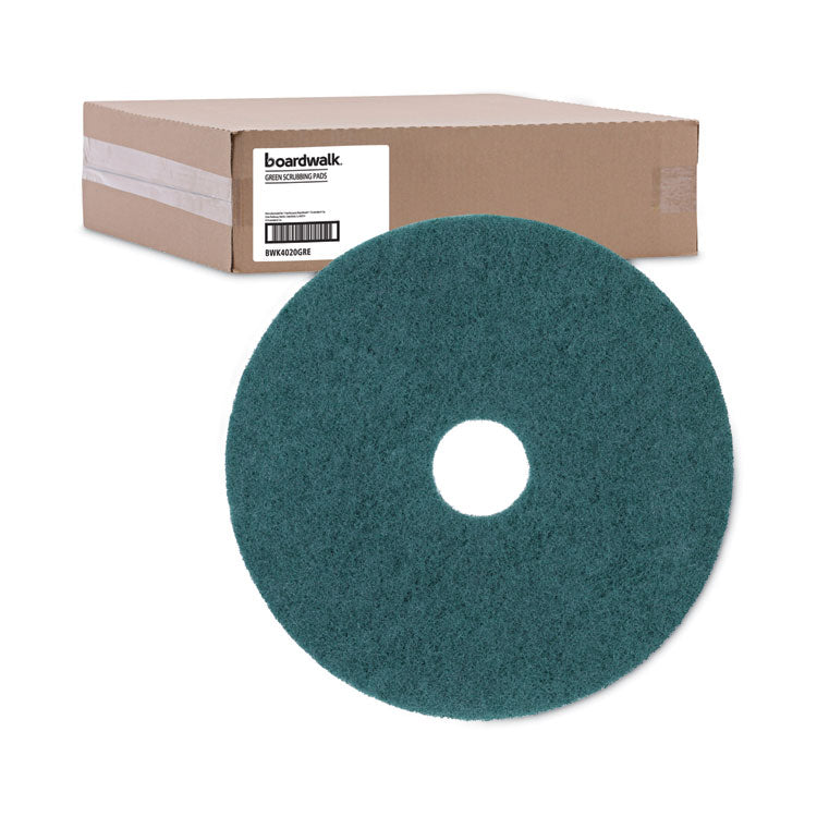 Boardwalk® Heavy-Duty Scrubbing Floor Pads, 20" Diameter, Green, 5/Carton (BWK4020GRE)