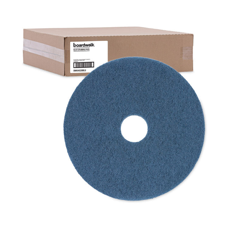 Boardwalk® Scrubbing Floor Pads, 20" Diameter, Blue, 5/Carton (BWK4020BLU)