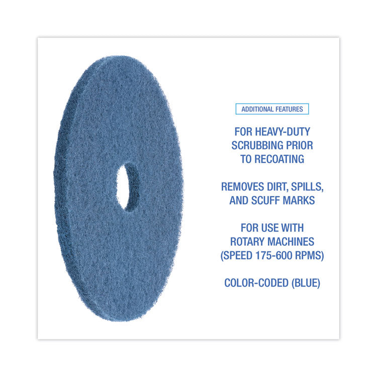 Boardwalk® Scrubbing Floor Pads, 20" Diameter, Blue, 5/Carton (BWK4020BLU)