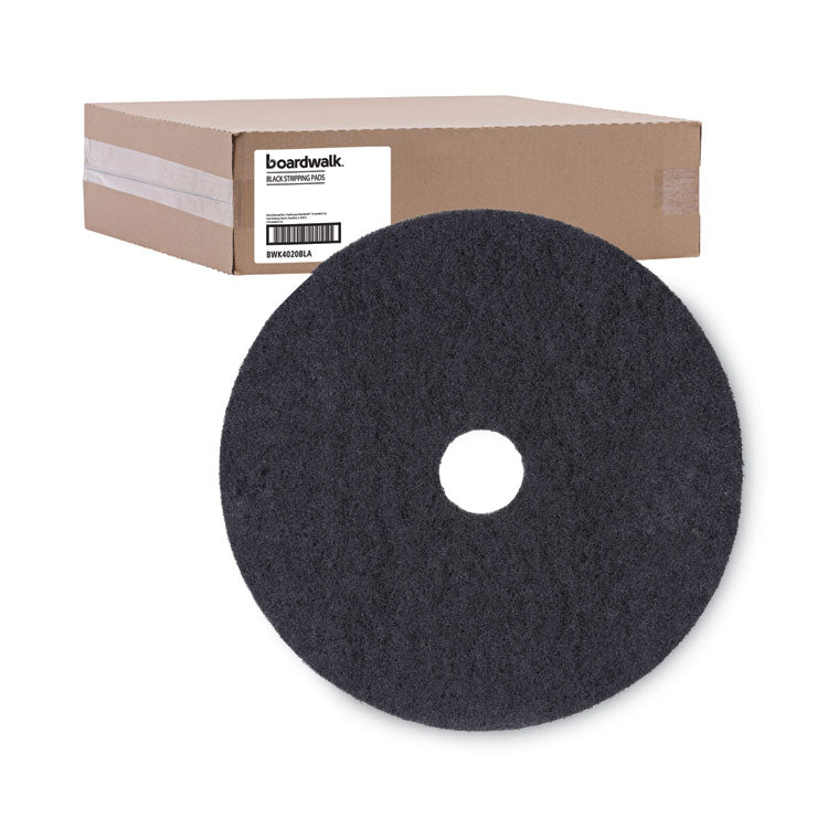 Boardwalk® Stripping Floor Pads, 20" Diameter, Black, 5/Carton (BWK4020BLA)