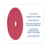 Boardwalk® Buffing Floor Pads, 19" Diameter, Red, 5/Carton (BWK4019RED)