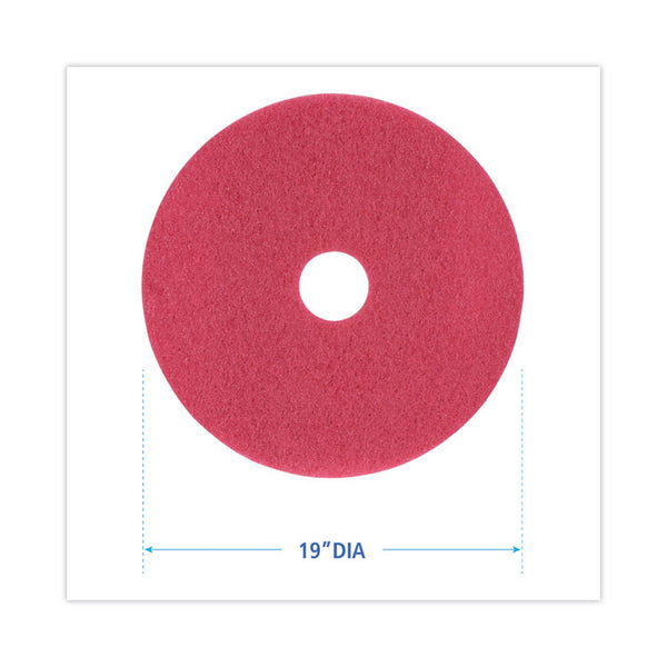Boardwalk® Buffing Floor Pads, 19" Diameter, Red, 5/Carton (BWK4019RED)