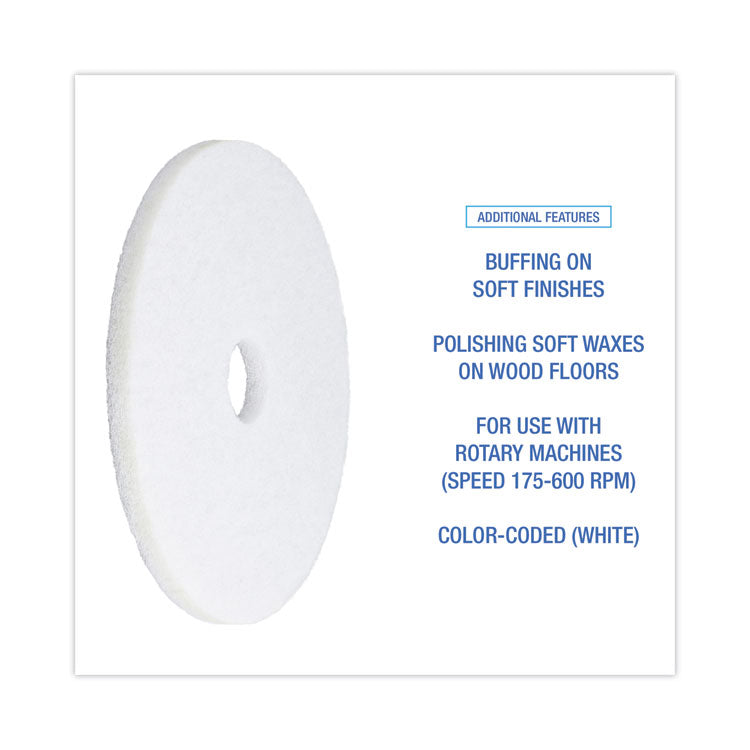 Boardwalk® Polishing Floor Pads, 18" Diameter, White, 5/Carton (BWK4018WHI) Case of 5