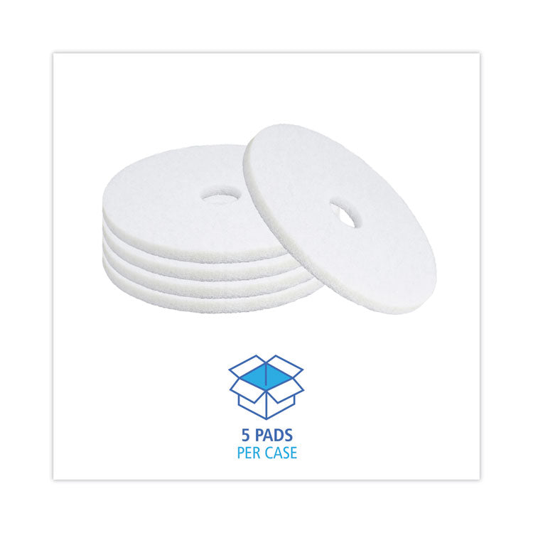 Boardwalk® Polishing Floor Pads, 18" Diameter, White, 5/Carton (BWK4018WHI) Case of 5