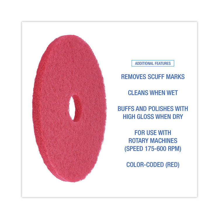 Boardwalk® Buffing Floor Pads, 18" Diameter, Red, 5/Carton (BWK4018RED) Case of 5