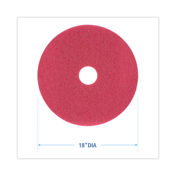 Boardwalk® Buffing Floor Pads, 18" Diameter, Red, 5/Carton (BWK4018RED)