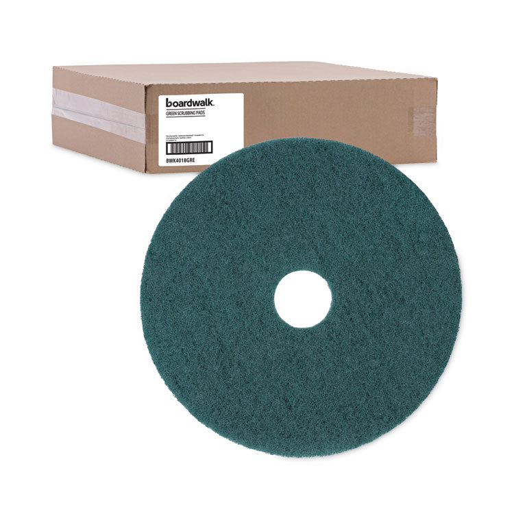 Boardwalk® Heavy-Duty Scrubbing Floor Pads, 18" Diameter, Green, 5/Carton (BWK4018GRE) Case of 5