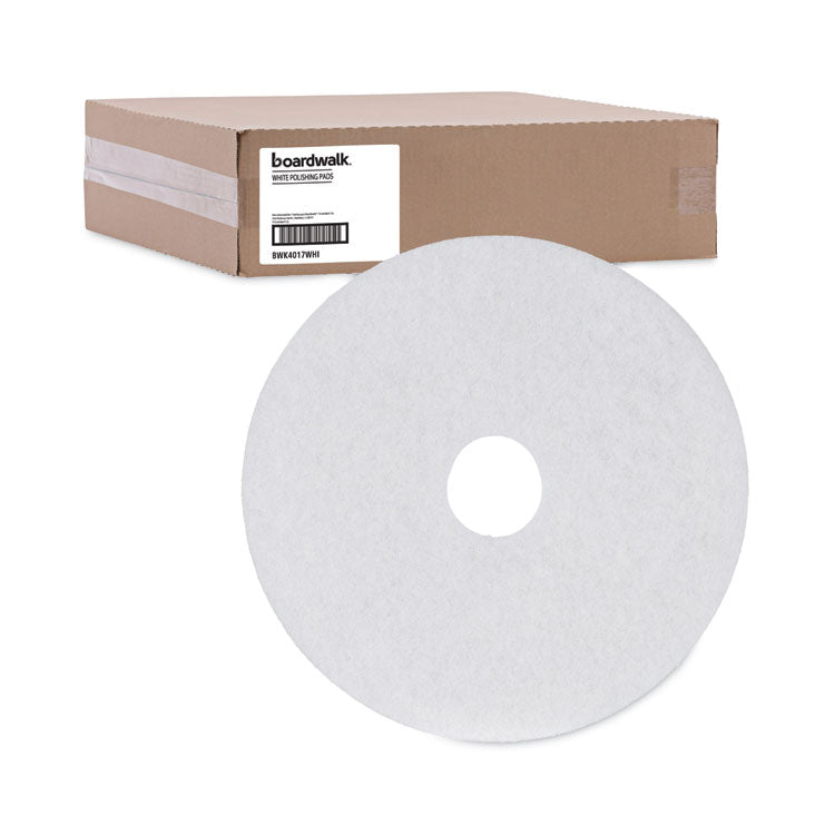 Boardwalk® Polishing Floor Pads, 17" Diameter, White, 5/Carton (BWK4017WHI)