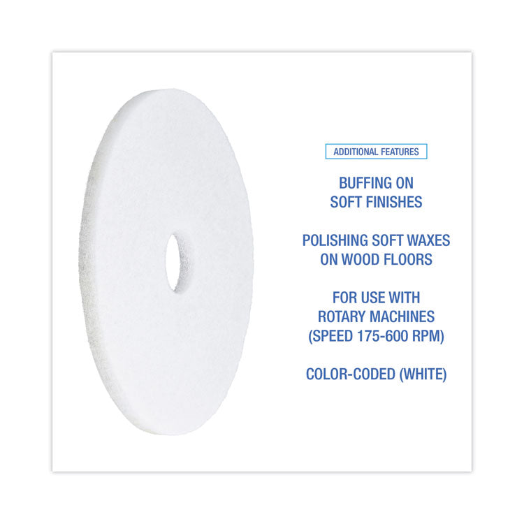 Boardwalk® Polishing Floor Pads, 17" Diameter, White, 5/Carton (BWK4017WHI)