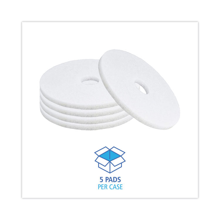 Boardwalk® Polishing Floor Pads, 17" Diameter, White, 5/Carton (BWK4017WHI)