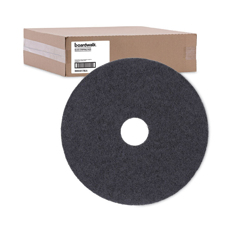 Boardwalk® Stripping Floor Pads, 17" Diameter, Black, 5/Carton (BWK4017BLA)