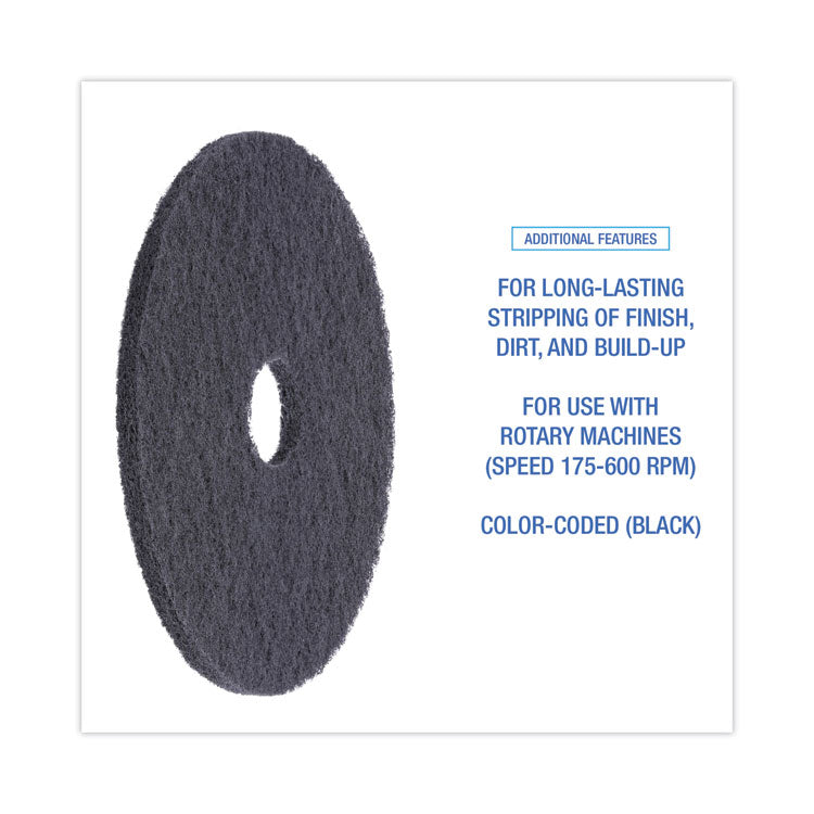 Boardwalk® Stripping Floor Pads, 17" Diameter, Black, 5/Carton (BWK4017BLA)